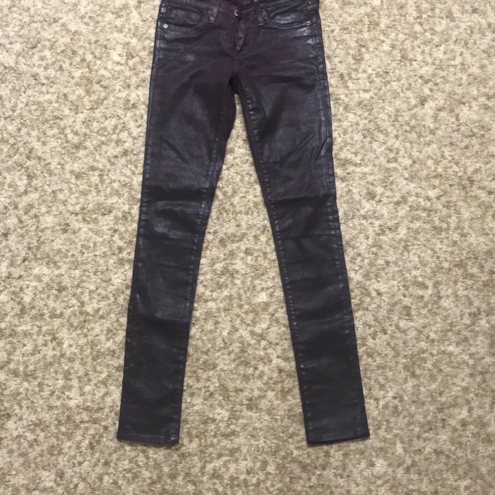 AG waxed coated leatherette jeans faux front pockets